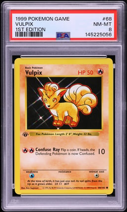 1999 Pokemon Base Set Shadowless 1st Edition Vulpix #68 PSA 8 NM-MT