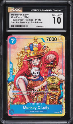 2024 One Piece Promo 2nd Anniversary Participant Alt Art Monkey D. Luffy #P-043 CGC 10 GEM MINT