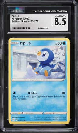 2022 Pokemon Sword & Shield Brilliant Stars Piplup #35 CGC 8.5 NM-MT+