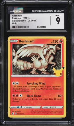 2021 Pokemon Sword & Shield Celebrations Holo Reshiram #2 CGC 9 MINT