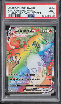 2020 Pokemon Sword & Shield Champion's Path Rainbow Rare Charizard VMAX #74 PSA 9 MINT