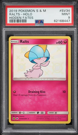 2019 Pokemon Sun & Moon Hidden Fates Shiny Ralts #SV34 PSA 9 MINT