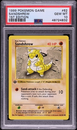 1999 Pokemon Base Set Shadowless 1st Edition Sandshrew #62 PSA 10 GEM MINT