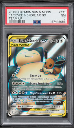 2019 Pokemon Sun & Moon Team Up Full Art Eevee & Snorlax GX #171 PSA 7 NRMT