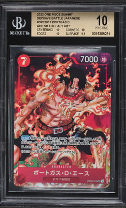 2022 One Piece Japanese Summit Decisive Battle SR Alt Art Portgas D. Ace #OP02 BGS 10 PRISTINE