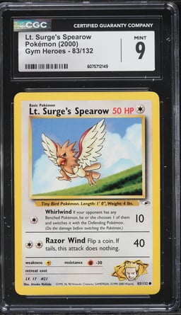 2000 Pokemon Gym Heroes Lt. Surge's Spearow #83 CGC 9 MINT