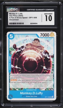 2025 One Piece A Fist Of Divine Speed Monkey D. Luffy #OP11-058 CGC 10 GEM MINT