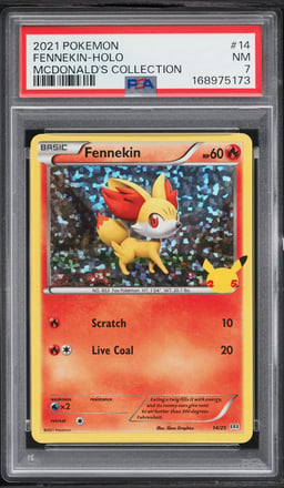 2021 Pokemon Sword & Shield McDonald's Collection Confetti Holo Fennekin #14 PSA 7 NRMT