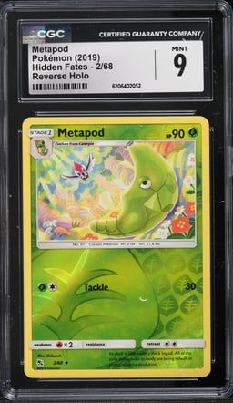 2019 Pokemon Sun & Moon Hidden Fates Reverse Holo Metapod #2 CGC 9 MINT