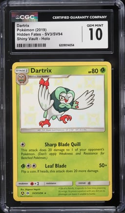 2019 Pokemon Sun & Moon Hidden Fates Vault Shiny Rare Dartrix #SV3 CGC 10 GEM MINT