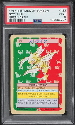 1997 Pokemon Japanese Topsun Green Back Scyther #123 PSA 9 MINT