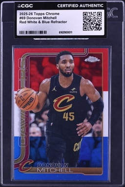 2025 Topps Chrome Red White & Blue Refractor Donovan Mitchell #69 CGC AUTH