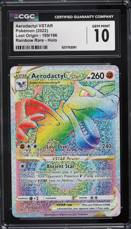 2022 Pokemon Sword & Shield Lost Origin Rainbow Rare Aerodactyl VSTAR #199 CGC 10 GEM MINT