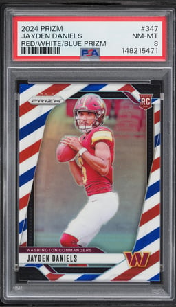 2024 Panini Prizm Red White Blue Jayden Daniels ROOKIE #347 PSA 8 NM-MT