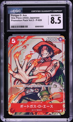 2022 One Piece Japanese Promo Pack Vol.2 Alt Art Portgas D. Ace #P-028 CGC 8.5 NM-MT+
