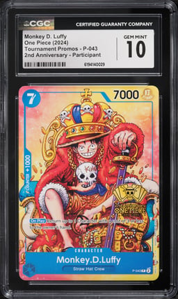 2024 One Piece Tournament Promo 2nd Anniversary Monkey D. Luffy #P-043 CGC 10 GEM MINT