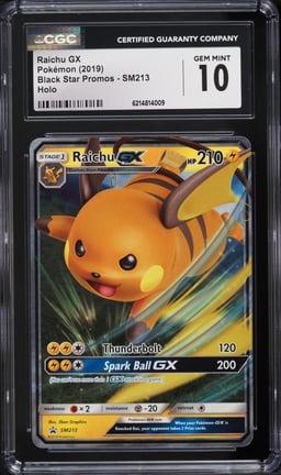 2019 Pokemon Sun & Moon Black Star Promo Holo Raichu GX #SM213 CGC 10 GEM MINT