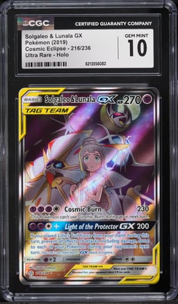 2019 Pokemon Sun & Moon Cosmic Eclipse Full Art Solgaleo & Lunala GX #216 CGC 10 GEM MINT