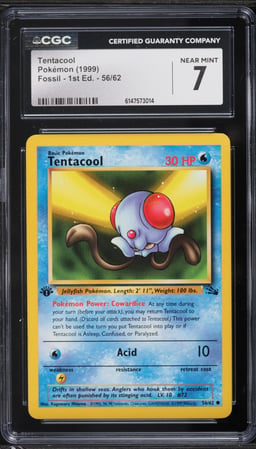 1999 Pokemon Fossil 1st Edition Tentacool #56 CGC 7 NRMT