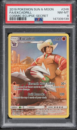 2019 Pokemon Sun & Moon Cosmic Eclipse CHR Excadrill #246 PSA 8 NM-MT