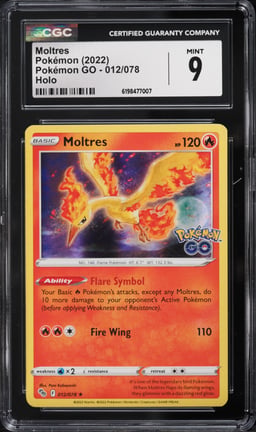 2022 Pokemon Sword & Shield Pokemon GO Holo Moltres #12 CGC 9 MINT