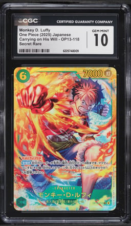 2025 One Piece Japanese Carrying On His Will SEC Monkey D. Luffy #OP13-118 CGC 10 GEM MINT