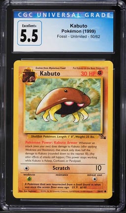 1999 Pokemon Fossil Kabuto #50 CGC 5.5 EX+