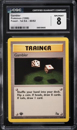 1999 Pokemon Fossil 1st Edition Gambler #60 CGC 8 NM-MT