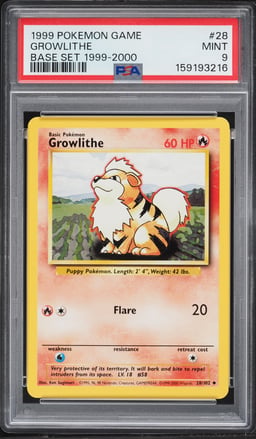 1999 Pokemon Base Set Growlithe #28 PSA 9 MINT
