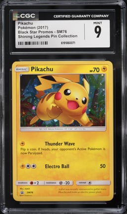 2017 Pokemon Sun & Moon Promo Shining Legends Pin Collection Holo Pikachu #SM76 CGC 9 MINT