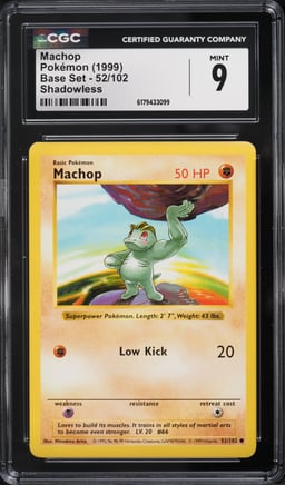 1999 Pokemon Base Set Shadowless Machop #52 CGC 9 MINT