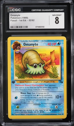 1999 Pokemon Fossil 1st Edition Omanyte #52 CGC 8 NM-MT