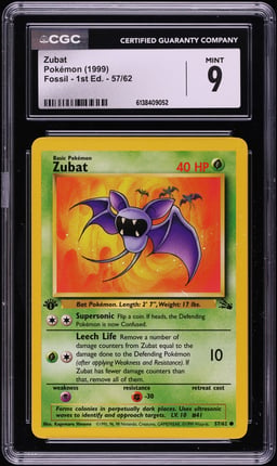 1999 Pokemon Fossil 1st Edition Zubat #57 CGC 9 MINT