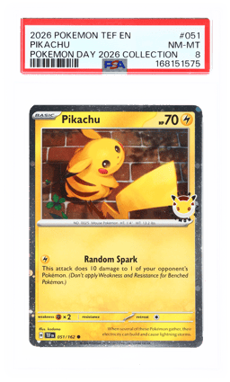 2026 Pokemon Scarlet and Violet Temporal Forces Pokemon Day Collection Pikachu #051 PSA 8