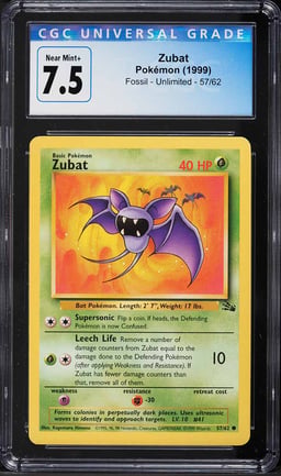 1999 Pokemon Fossil Zubat #57 CGC 7.5 NRMT+