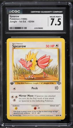 1999 Pokemon Jungle 1st Edition Spearow #62 CGC 7.5 NRMT+