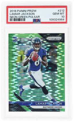 2018 Panini Prizm Neon Green Pulsar Prizm Lamar Jackson #212 PSA 10