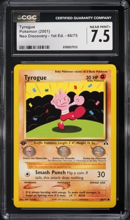2001 Pokemon Neo Discovery 1st Edition Tyrogue #66 CGC 7.5 NRMT+