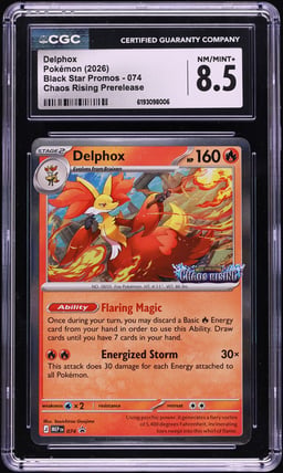 2026 Pokemon Mega Evolution Promo Chaos Rising Prerelease Staff Delphox #74 CGC 8.5 NM-MT+