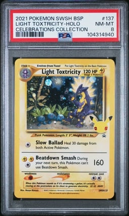 2021 POKEMON SWSH BLACK STAR PROMO CELEBRATIONS COLL LIGHT TOXTRICITY-HOLO PSA 8