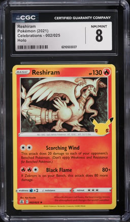 2021 Pokemon Sword & Shield Celebrations Holo Reshiram #2 CGC 8 NM-MT