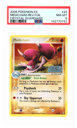2006 Pokemon Ex Crystal Guardians Reverse Foil Medicham #25 PSA 8