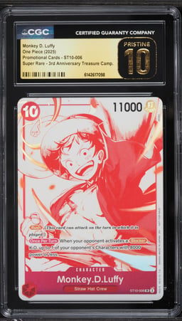 2025 One Piece Promo 3rd Anniversary Treasure SR Monkey D. Luffy #ST10-006 CGC 10 PRISTINE