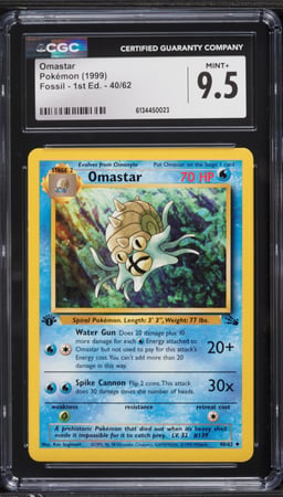 1999 Pokemon Fossil 1st Edition Omastar #40 CGC 9.5 MINT+