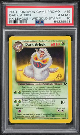 2001 Pokemon League Promo Wizard's Gold Stamp Dark Arbok #19 PSA 10 GEM MINT