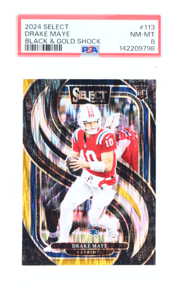 2024 Panini Select Premier Level Black and Gold Shock Drake Maye #113 PSA 8