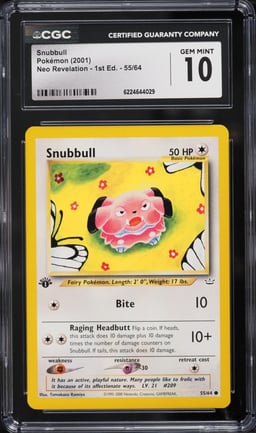 2001 Pokemon Neo Revelation 1st Edition Snubbull #55 CGC 10 GEM MINT