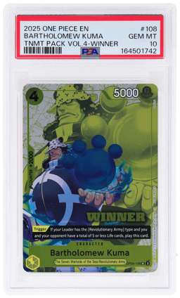 2022 One Piece Promos Tournament Pack Volume 4 Winner Bartholomew Kuma #OP09-108 PSA 10
