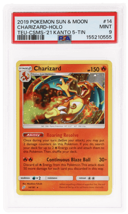 2019 Pokemon Sun and Moon Team Up Promo '21 Kanto Power Mini Tin 5-Pack Set Cosmos Holo Charizard #14 PSA 9