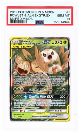 2019 Pokemon Sun and Moon Unified Minds Alolan Exeggutor Gx/Rowlet #1 PSA 10